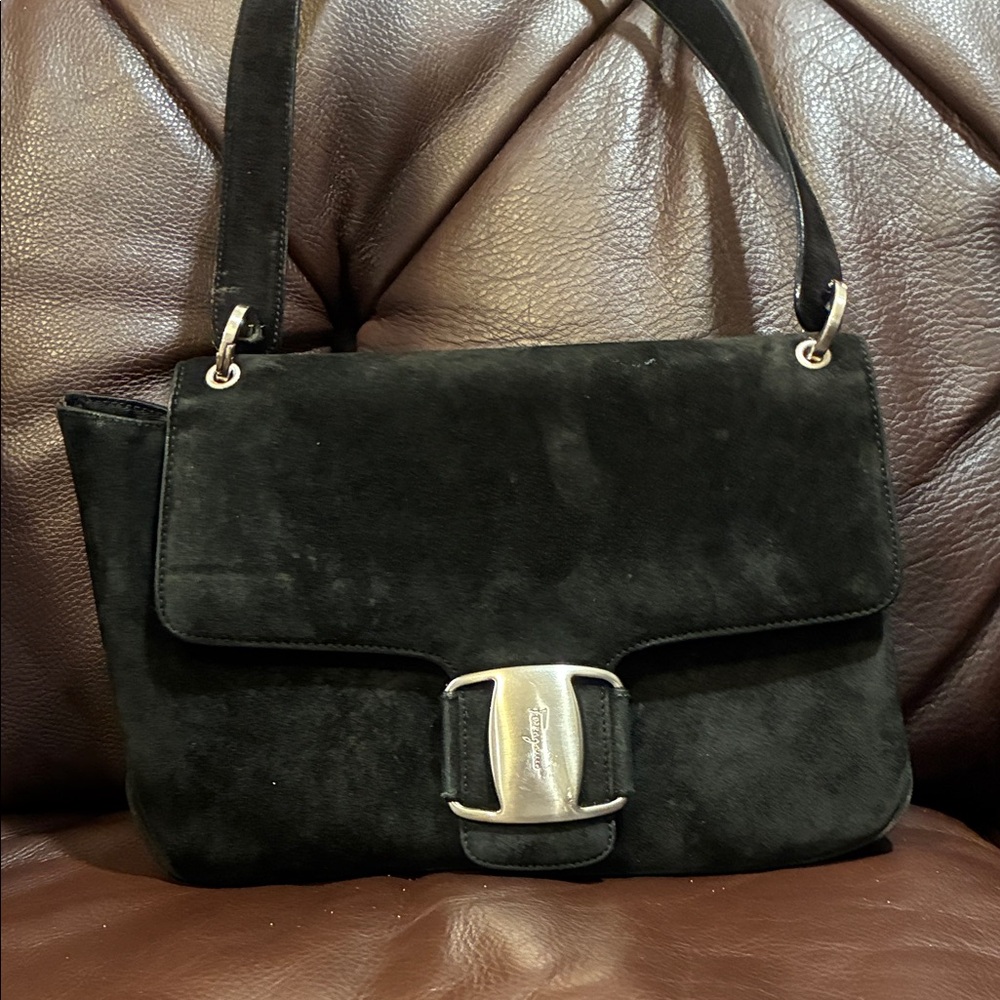 Ferragamo Vintage Elegant Black Suede Handbag